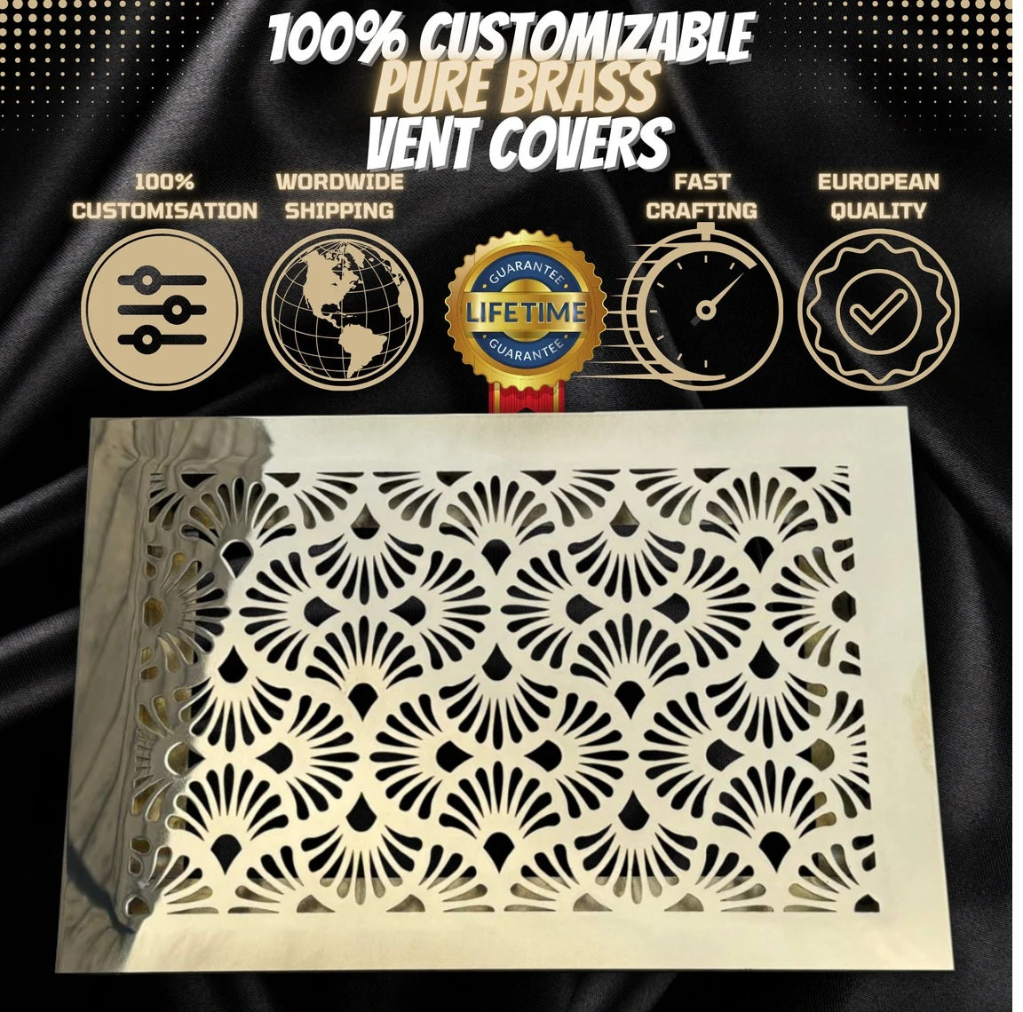 Fully customized PURE BRASS Air Grilles 1mm thick flat (without rear frame)